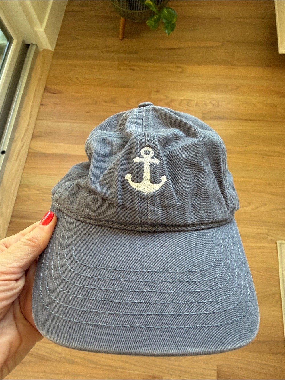 Mighty Fine Anchor Embroidered Baseball Cap Blue Gray Washed Cotton